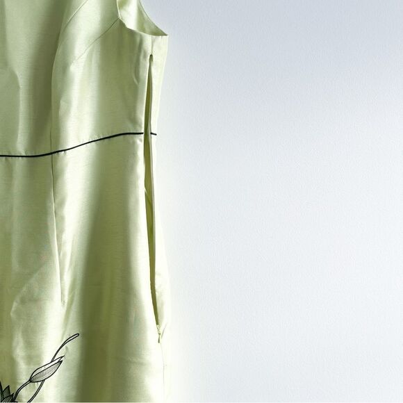 Jacques Vert Sheath Dress Green Black Embroidered Women's 14 Sleeveless - Picture 5 of 13